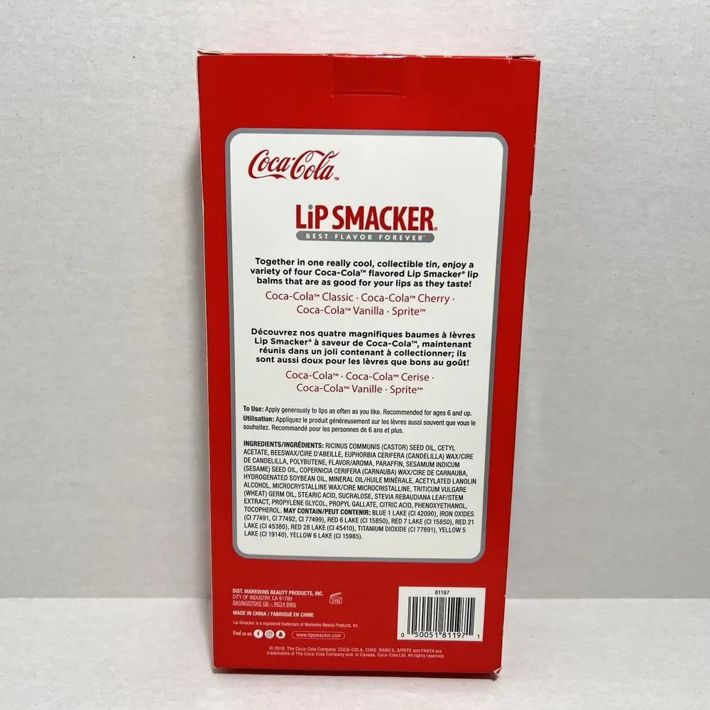 Lip Smacker 4pc Balm Collectible Bear Tin Christmas Coca Cola 2018 NEW Sprite